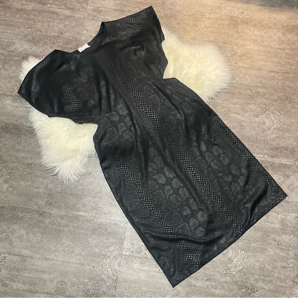 Vintage black animal print cutout midi dress size Medium